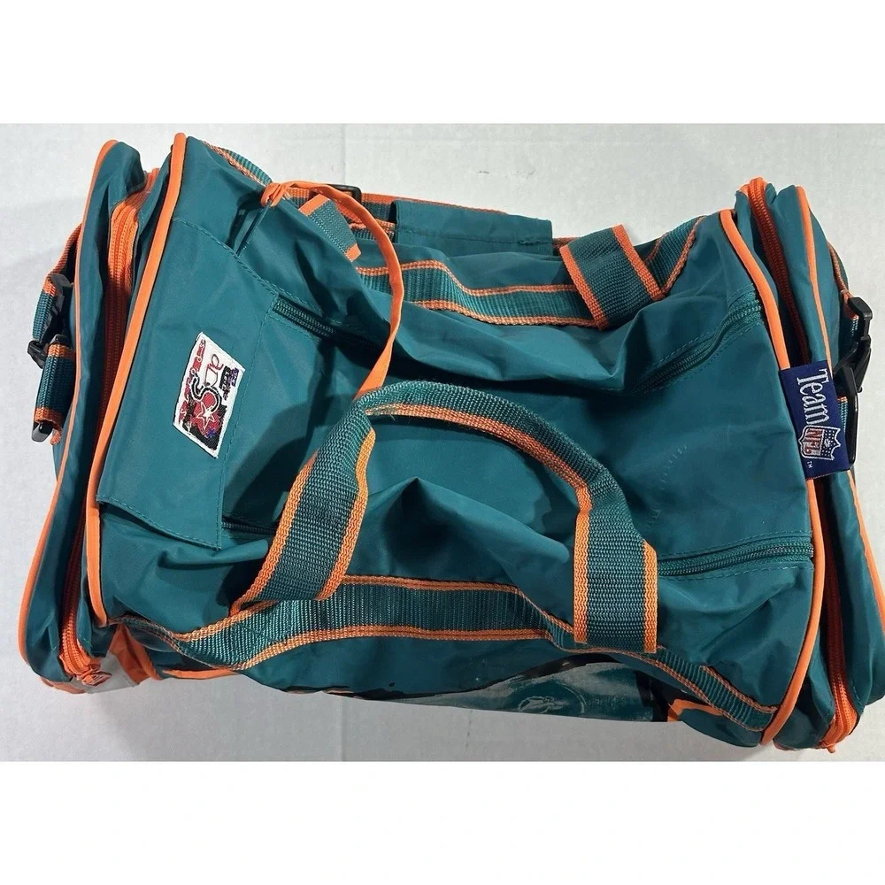 Vintage Miami Dolphins NFL Team Duffel Bag Teal Orange Gym Travel Equipment